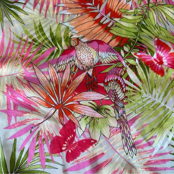 Cache Vibrant Floral One-Shoulder Blouse Birds Butterfly Medium Satin - Picture 10 of 13